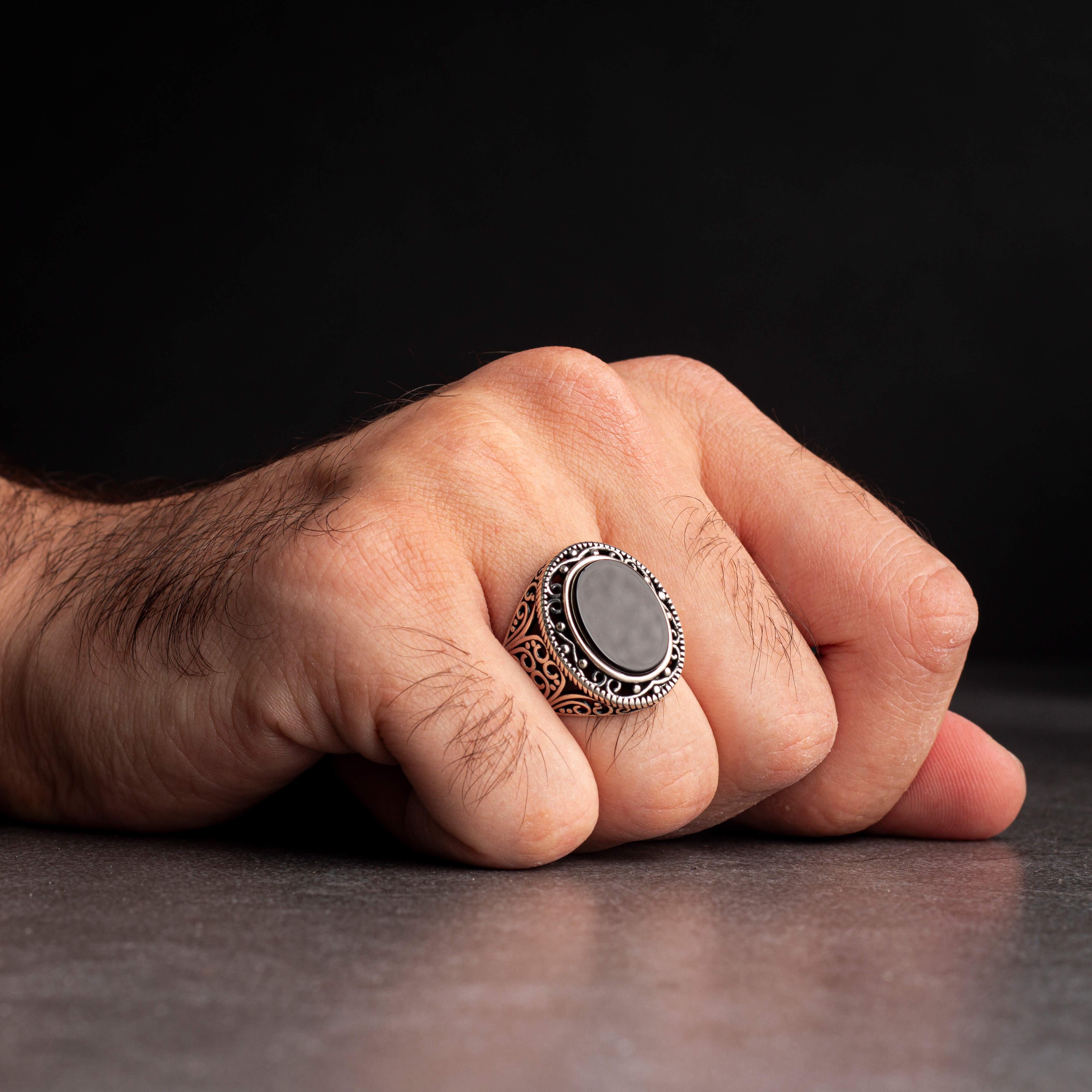 Men's Sterling Silver Ring with Black Onyx Stone