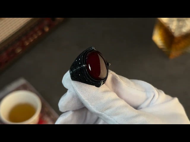 خاتم رجالي فضة عقيق أحمر