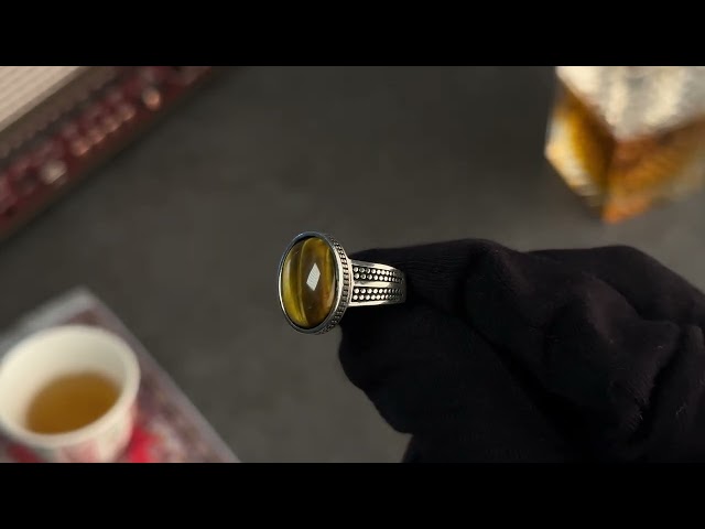 Men's Silver Ring with Tiger's Eye Raised - Classic Minimalist Design