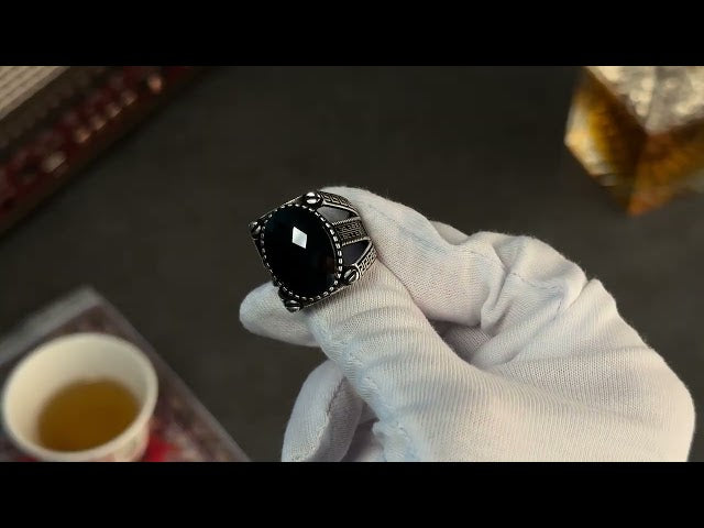 Men's Silver Ring with Black Zircon