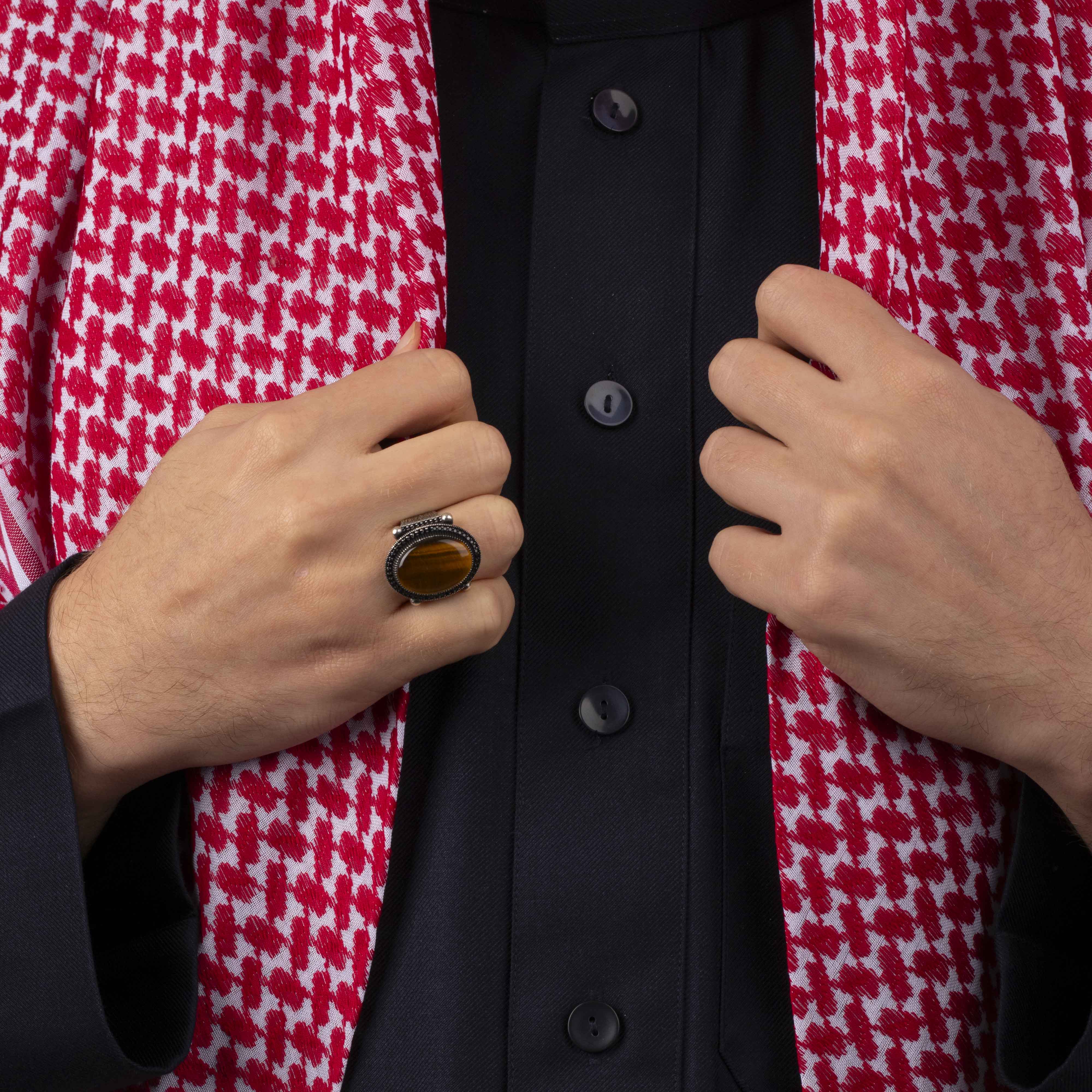Men's Silver Ring with Tiger Eye Stone in a Luxurious Royal Frame