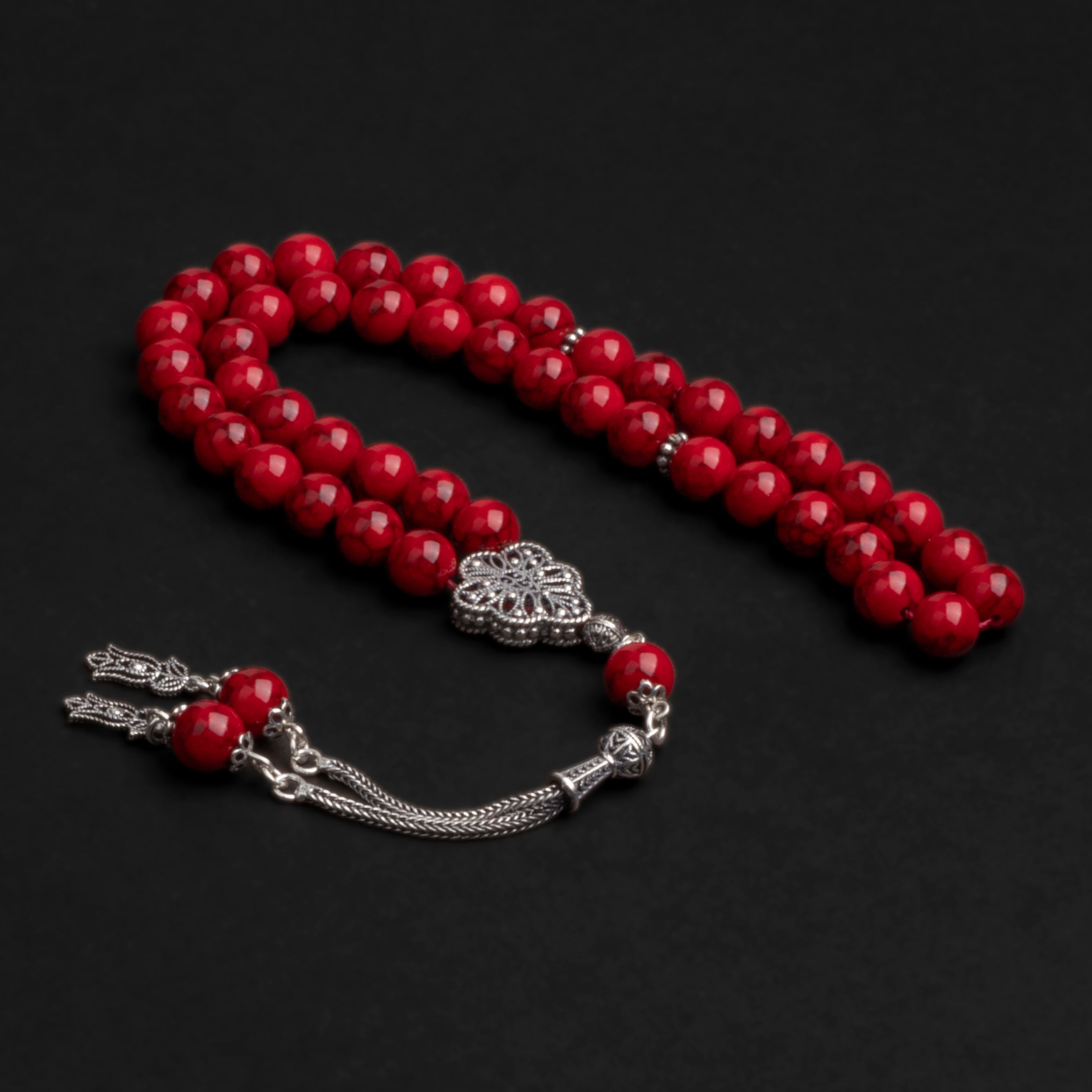 Red Quartz Prayer Beads with Silver Tassel (8mm)
