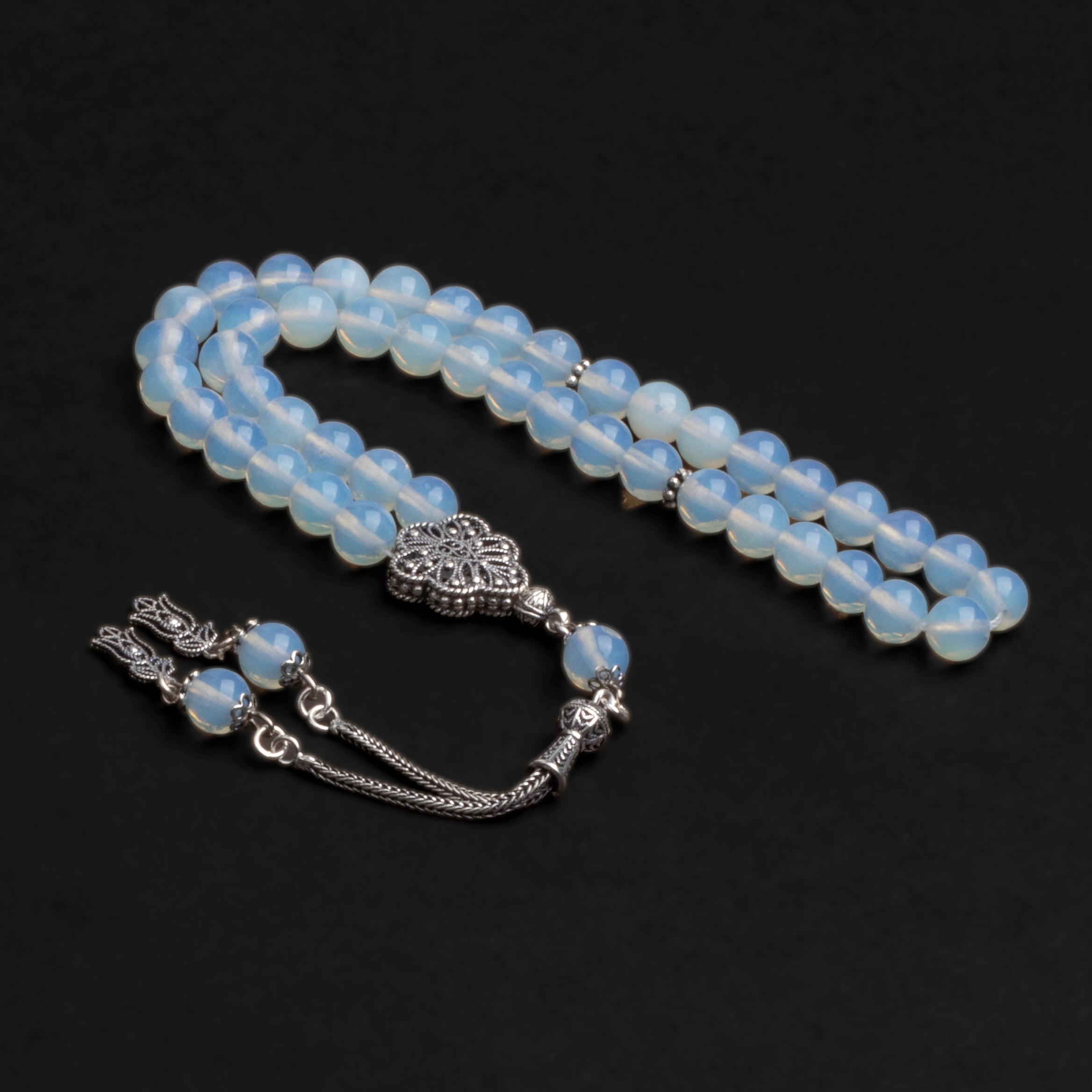 Opal Prayer Beads with Silver Tassel (8mm)