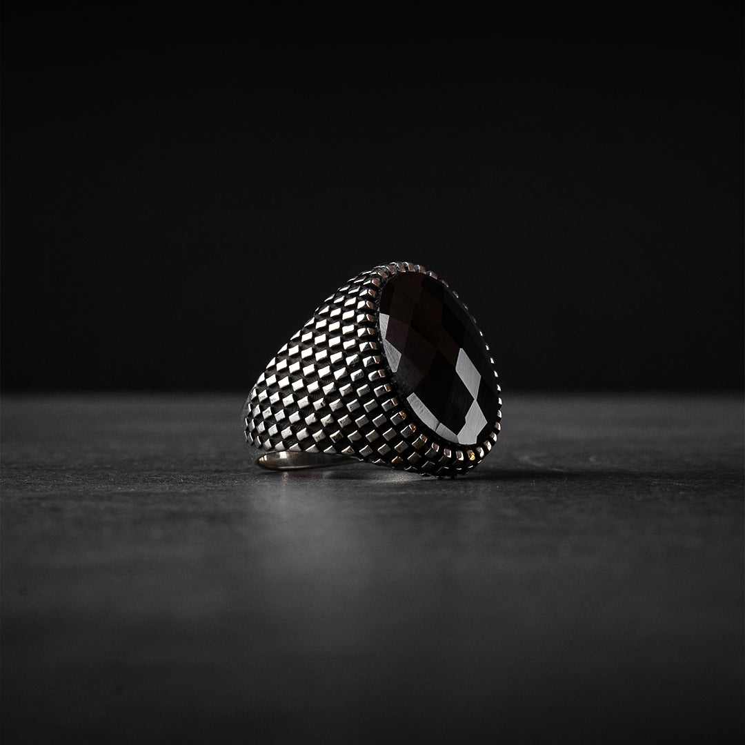 Men's Sterling Silver Ring with Black Zircon Stone