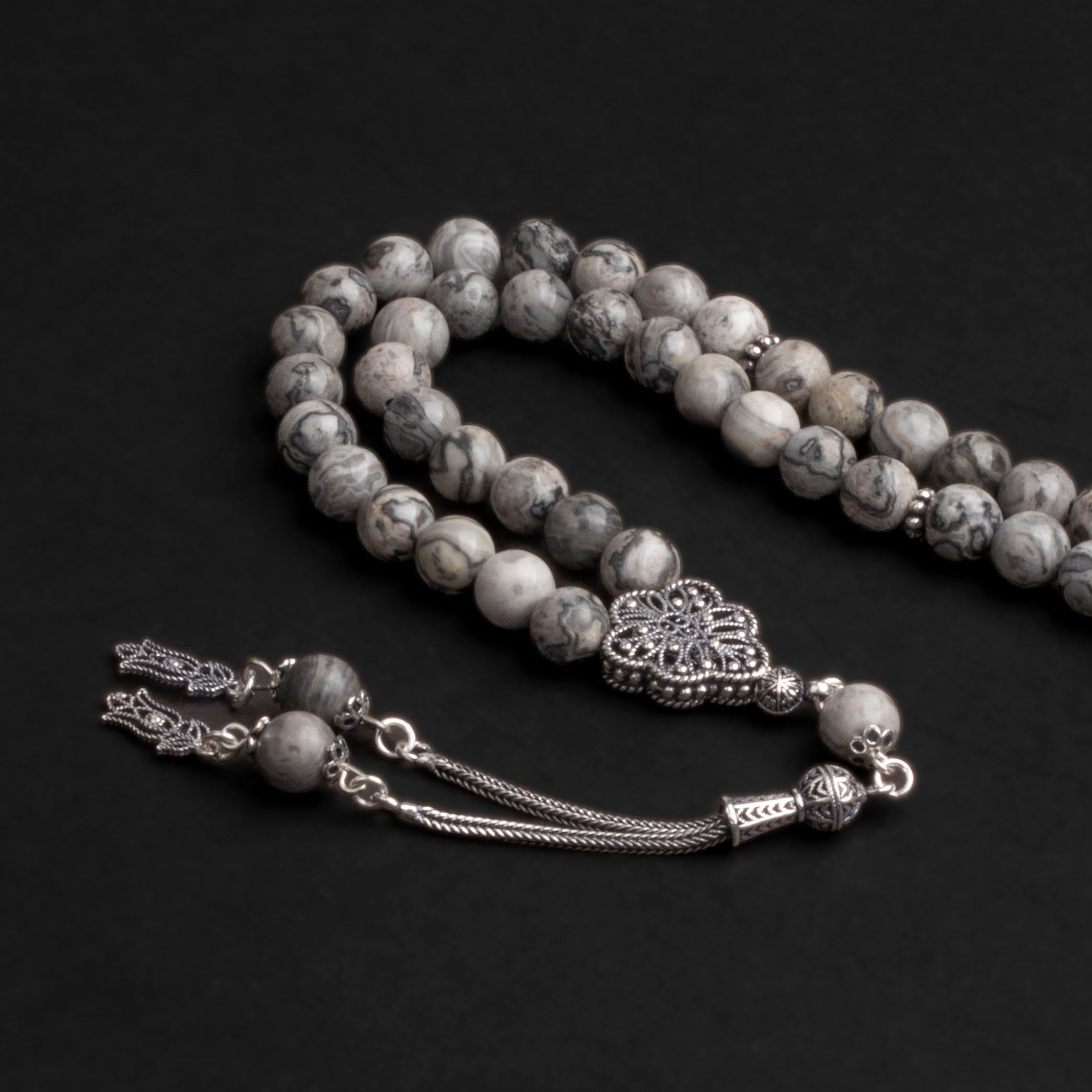 Jasper Stone Tasbih with Silver Bead (8 mm)