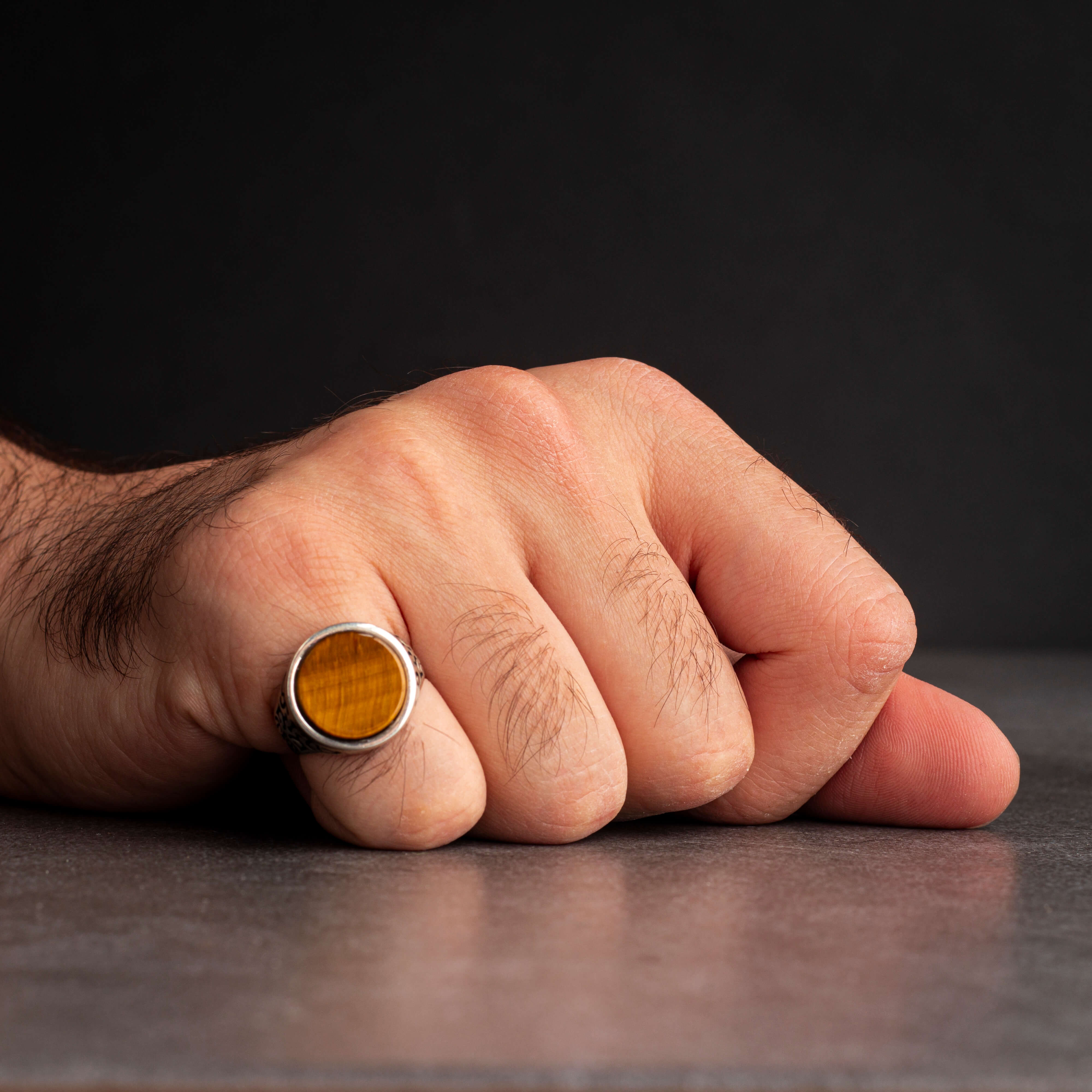 Men’s Sterling Silver Ring with Tiger Eye Stone