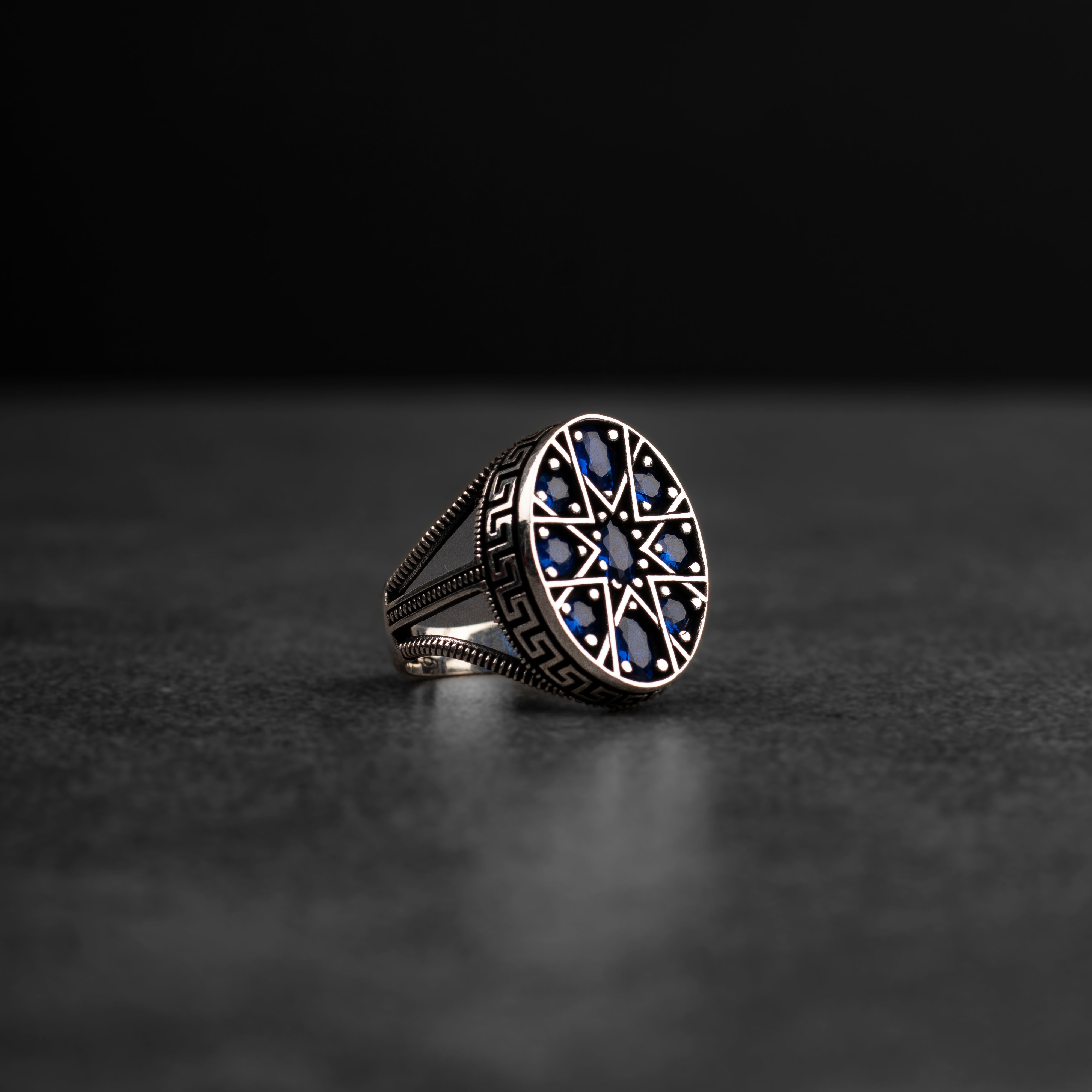 Sterling Silver Men's Ring with Blue Zircon Stone