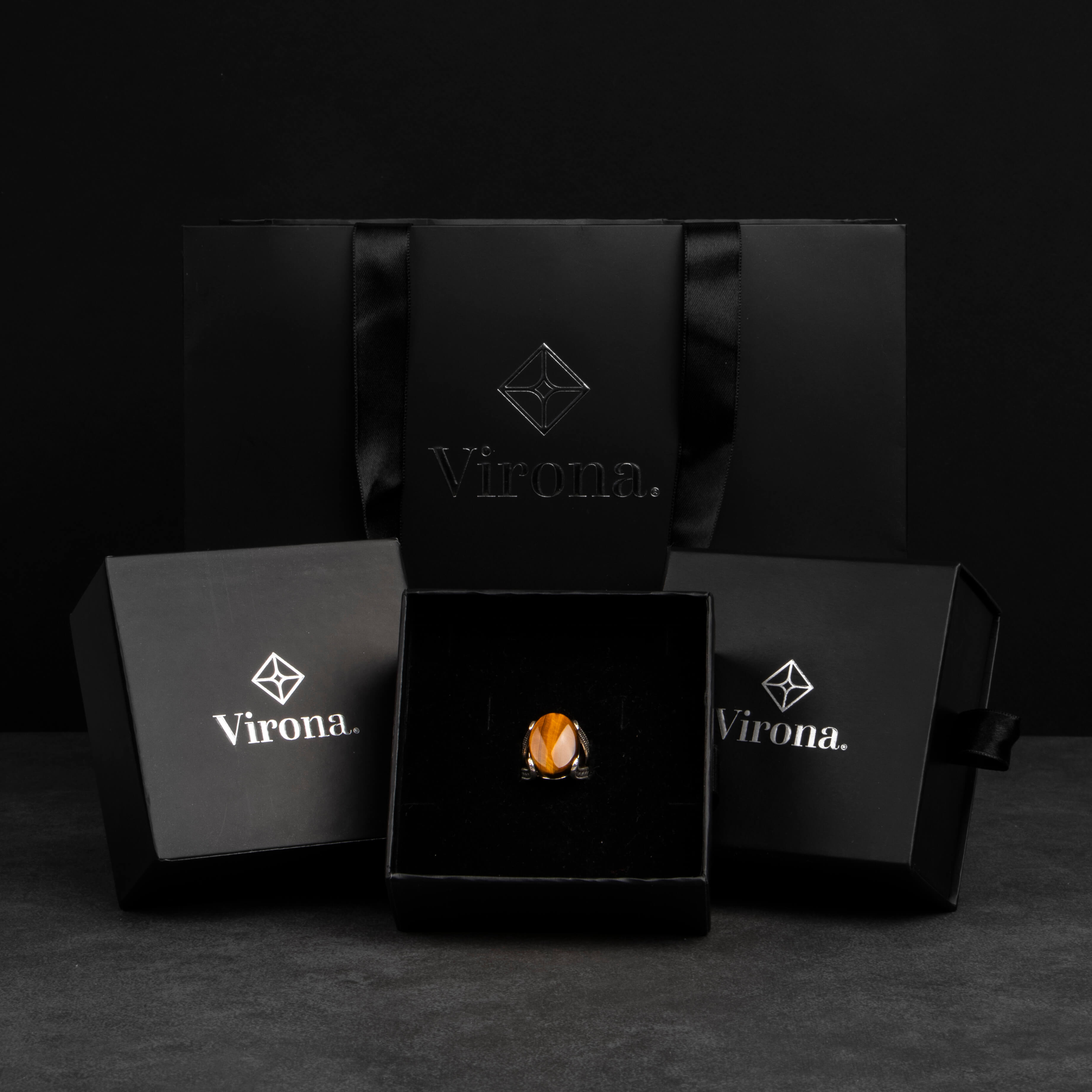 Men's silver ring with tiger eye stone, elegant design