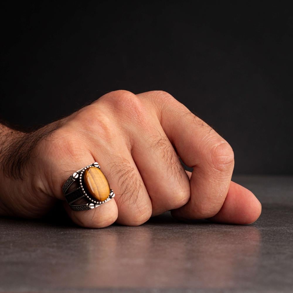 Men's Silver Ring with Tiger's Eye