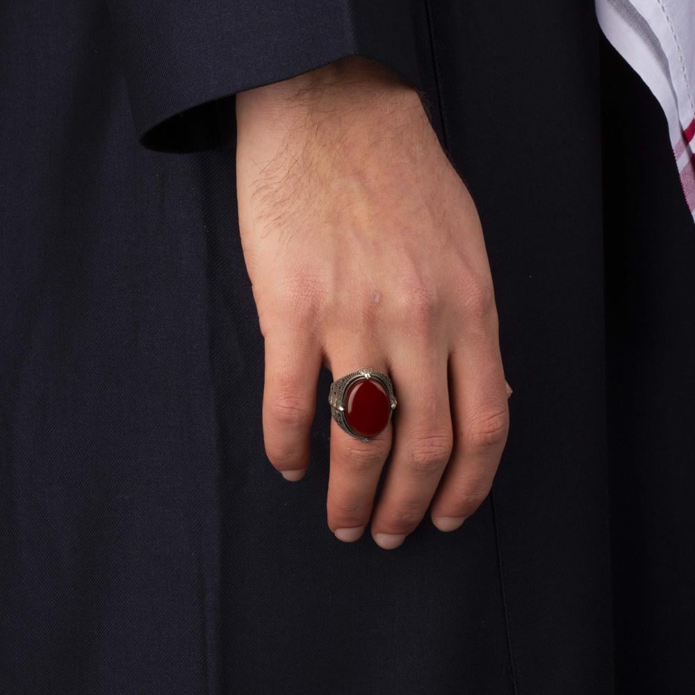 Men's Silver Ring Red Agate
