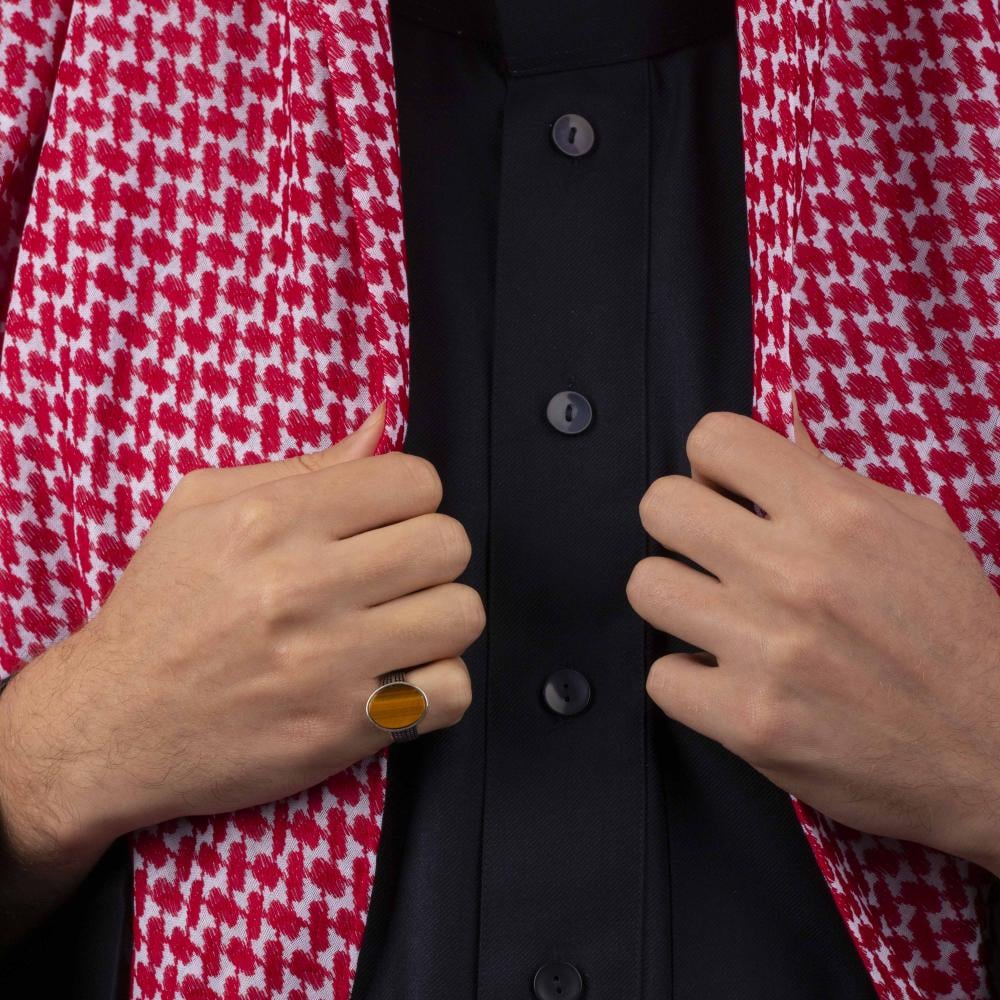 خاتم رجالي فضة بحجر عين النمر بتصميم كلاسيكي بسيط