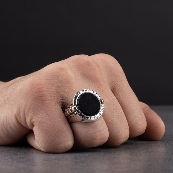 Men's Sterling Silver Ring with Black Onyx Stone