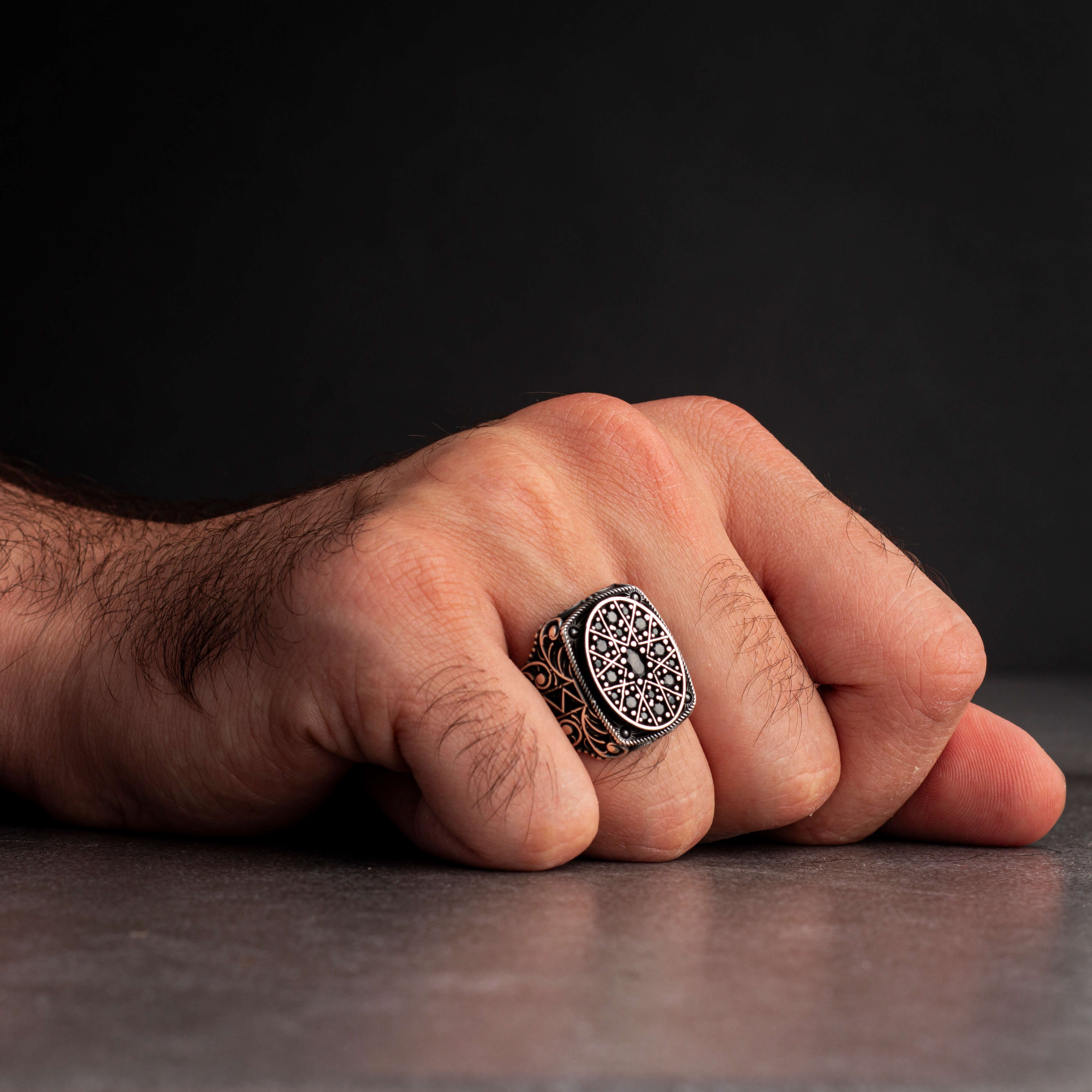 Men’s Sterling Silver Ring with Fine Luxury Engravings