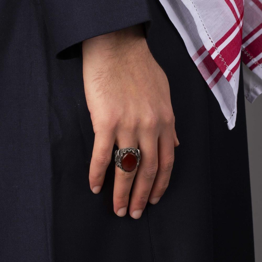 Men's Silver Ring with Red Agate