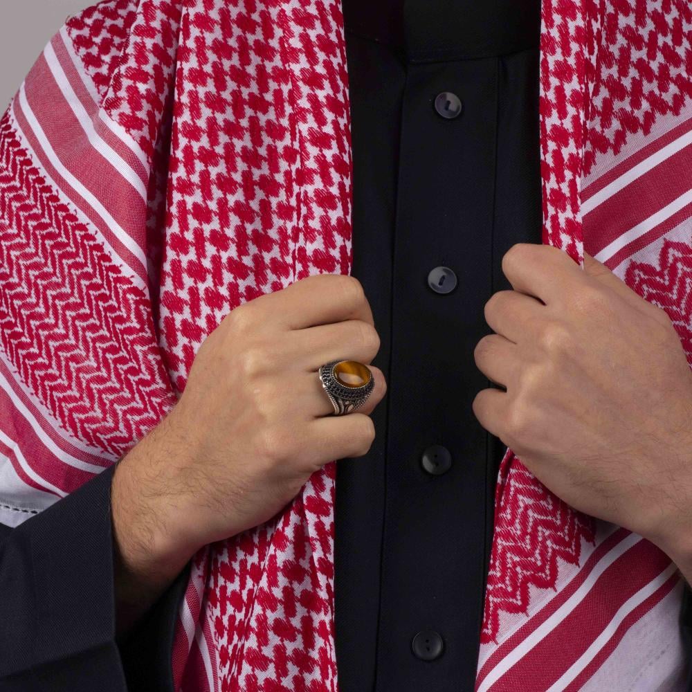 Men's Silver Ring with Tiger's Eye Raised - Elegant Luxury Design