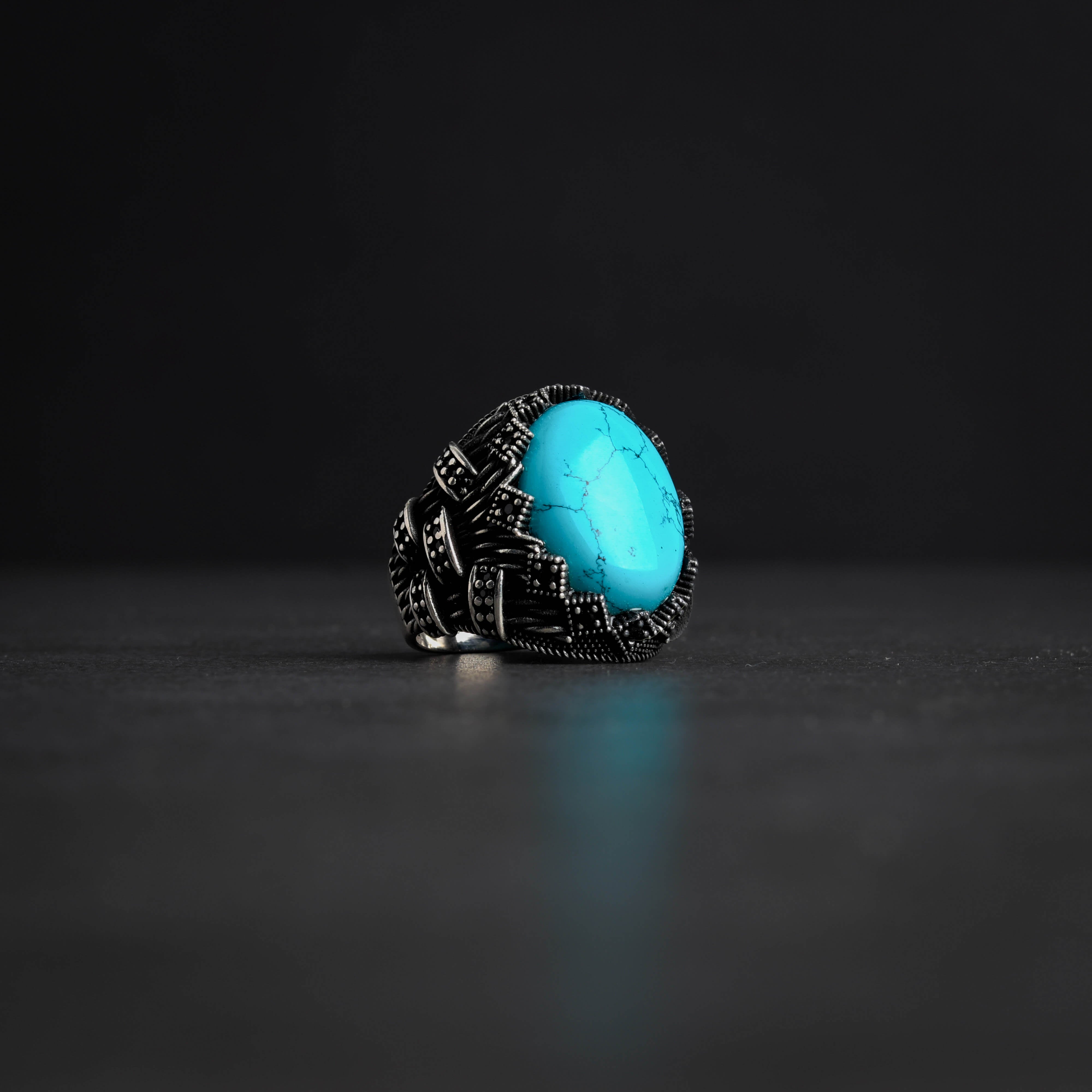 Men’s Sterling Silver Ring with Natural Fayrouz Stone