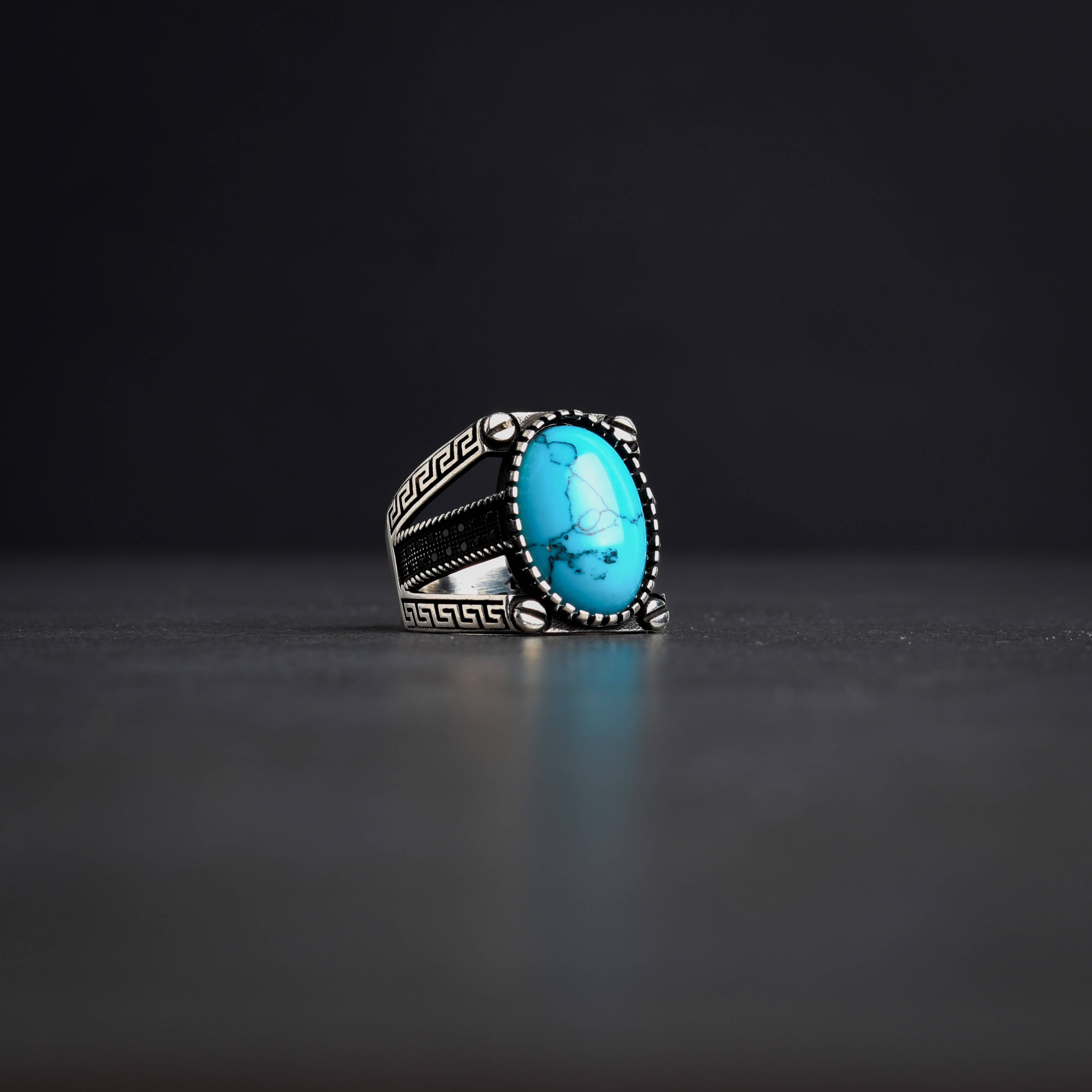 Men’s Sterling Silver Ring with Natural Fayrouz Stone
