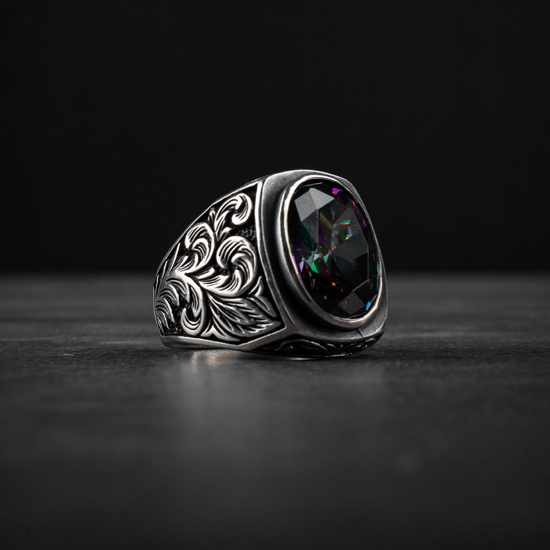 Men’s Sterling Silver Ring Adorned with Sufi Topaz Stone