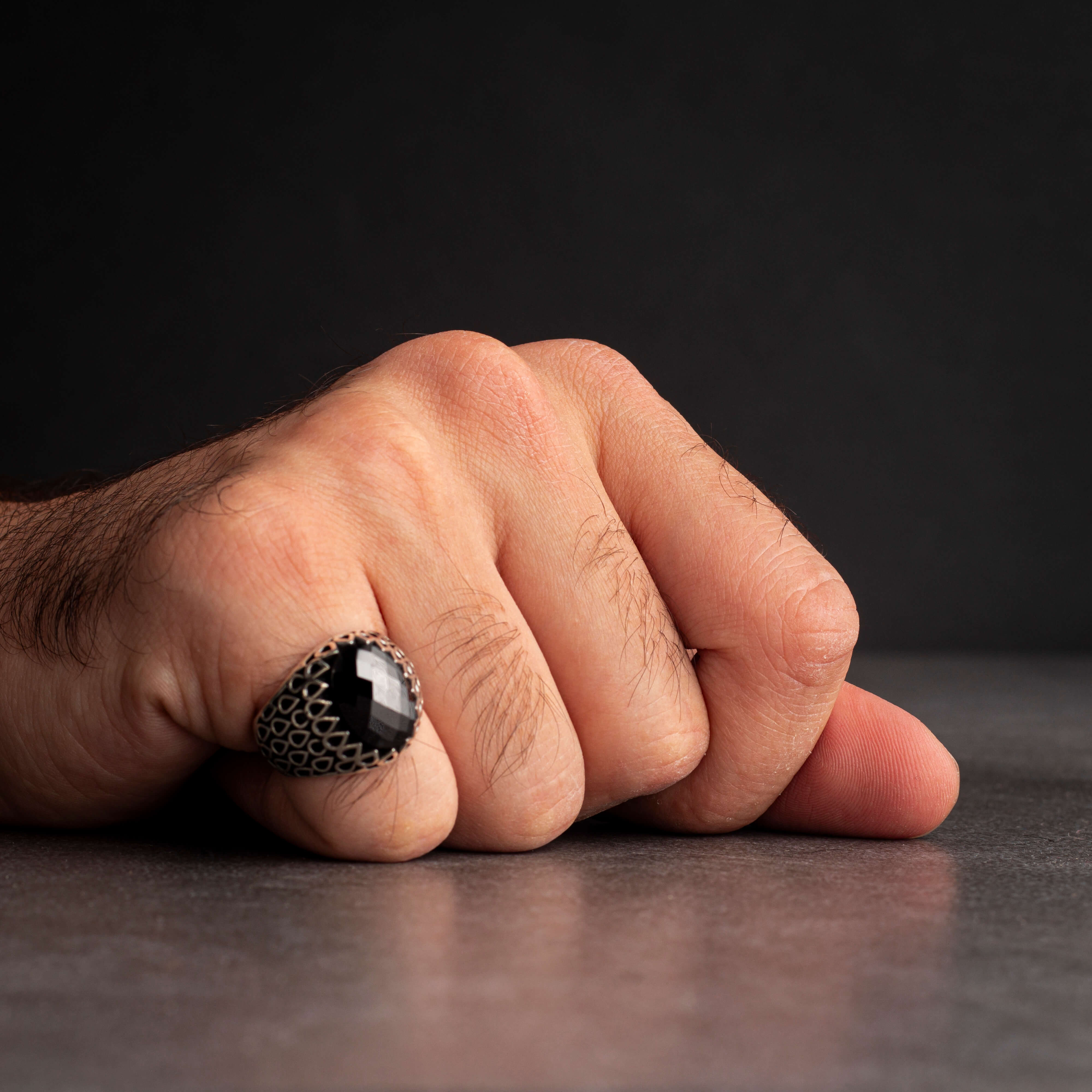 Men's Sterling Silver Ring with Black Zircon Stone