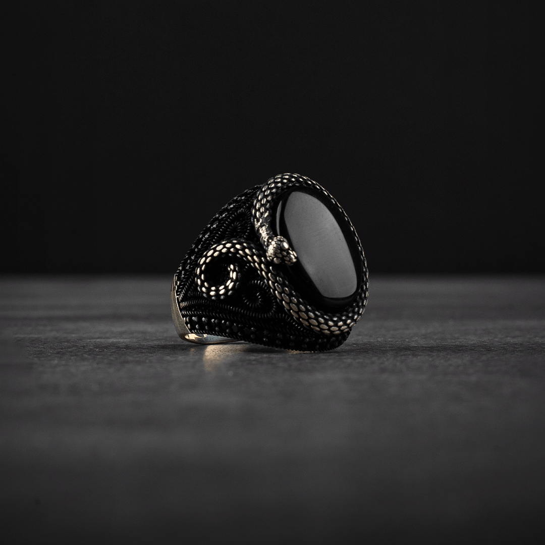 Men's Sterling Silver Ring with Black Onyx Stone