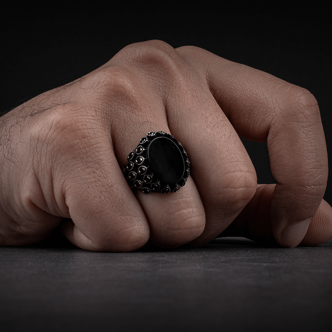Men's Sterling Silver Ring with Black Onyx Stone