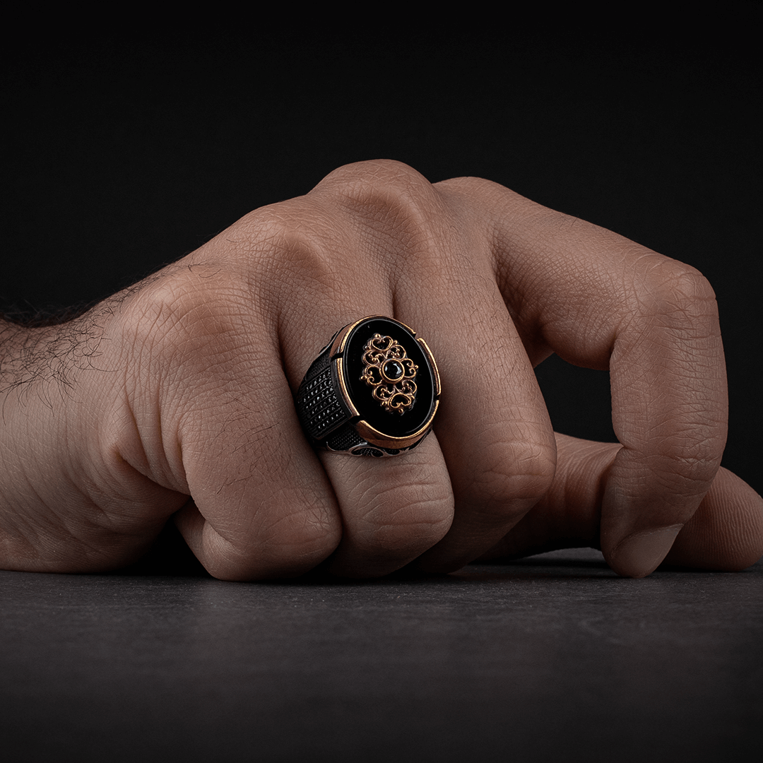 Men's Sterling Silver Ring with Black Onyx Stone