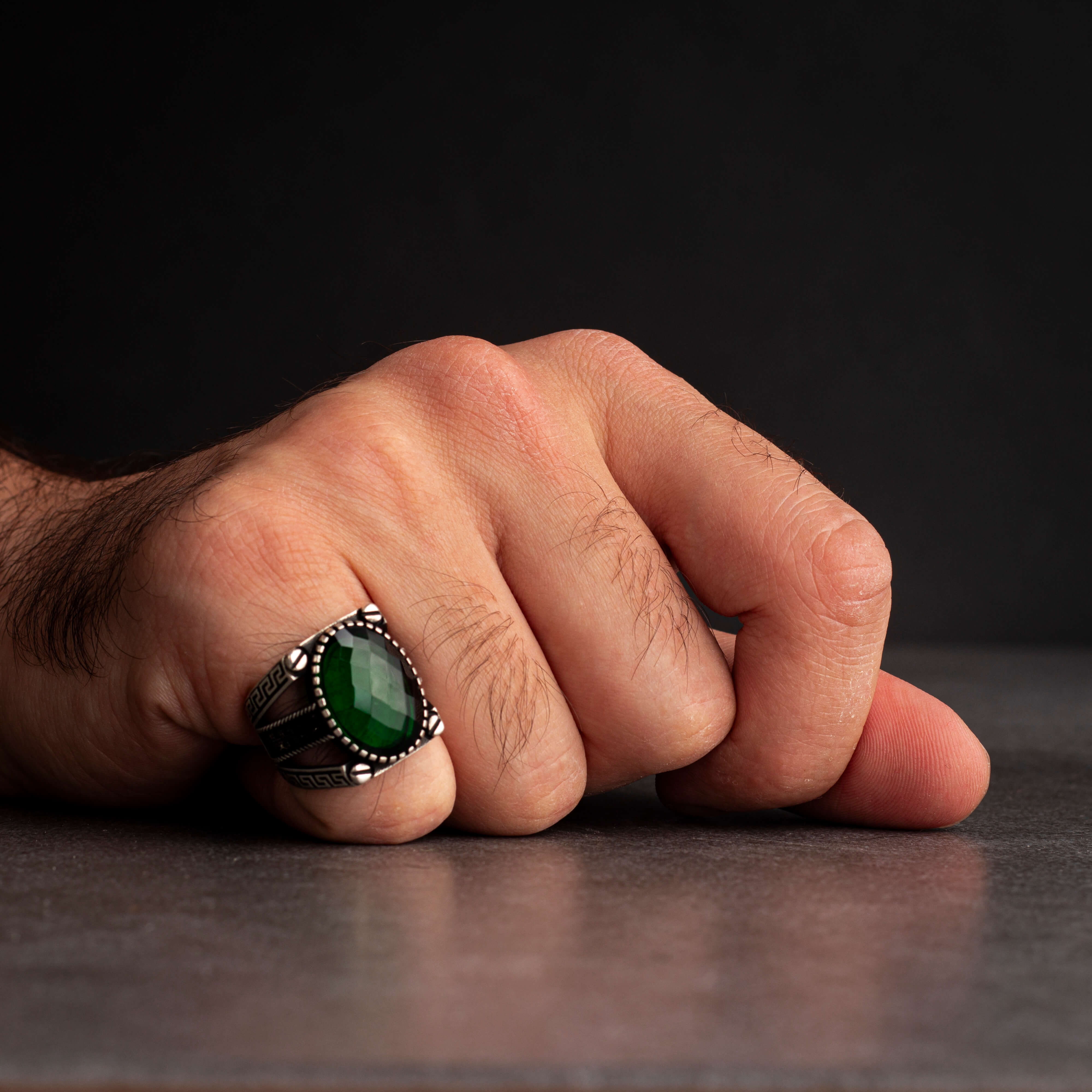 Men’s 925 Sterling Silver Ring with Green Zircon Stone