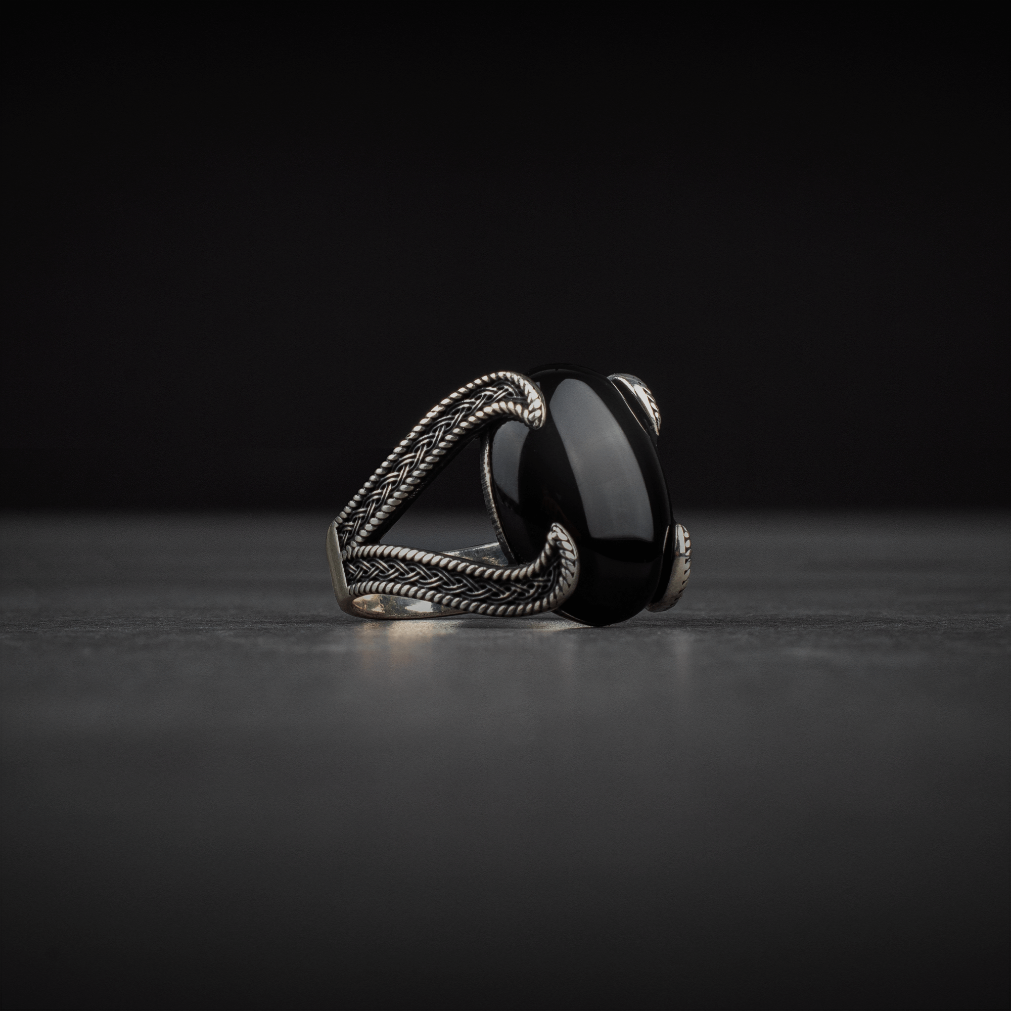 Men's Sterling Silver Ring with Black Onyx Stone