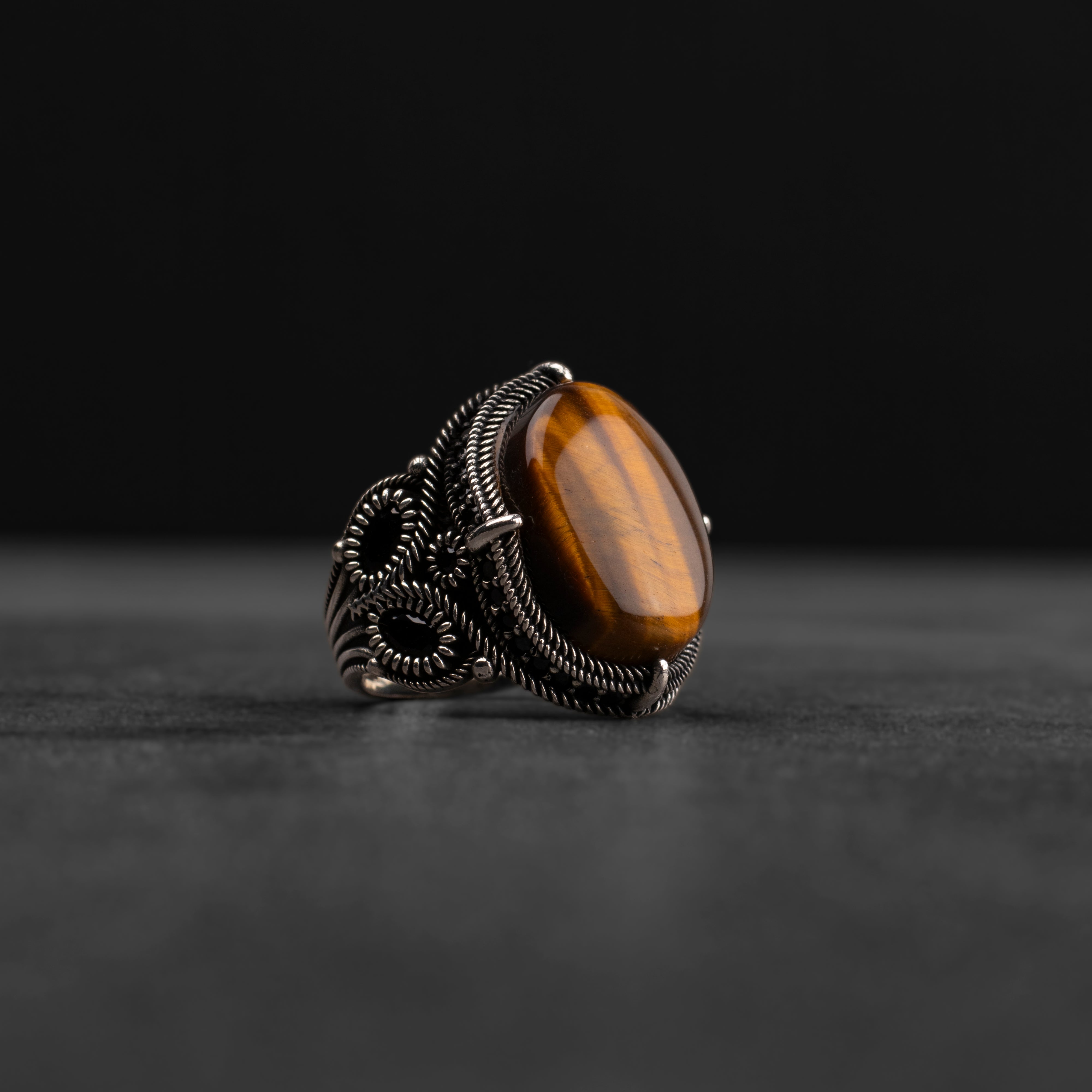 Men's silver ring with tiger's eye stone