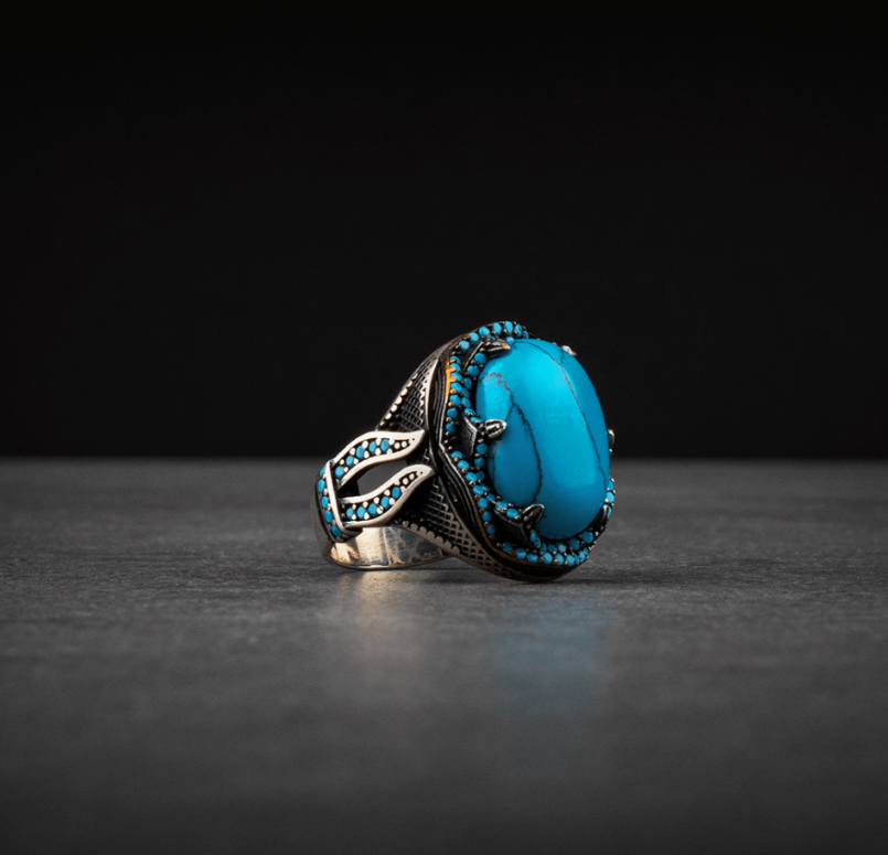 Men’s Sterling Silver Ring Adorned with Fairouz Stone