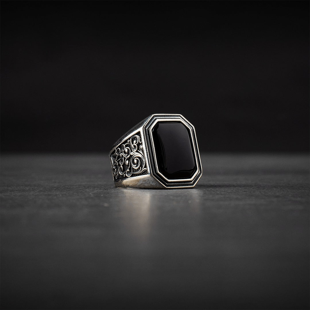 Men's Sterling Silver Ring with Black Onyx Stone