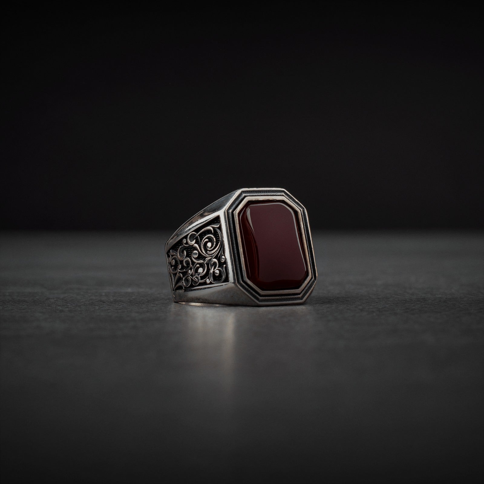 Sterling Silver Men's Ring with Brown Agate Stone