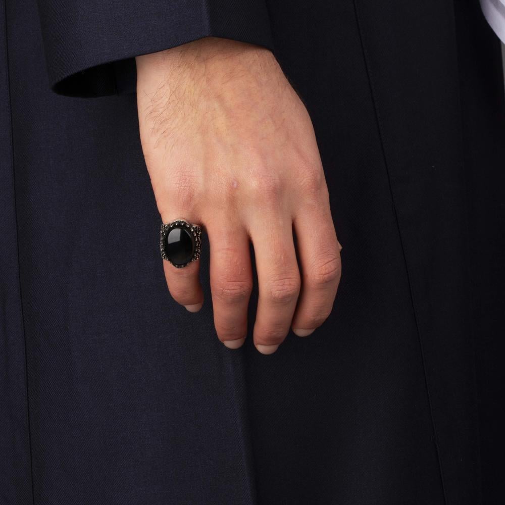 Men's Silver Ring with Black Onyx