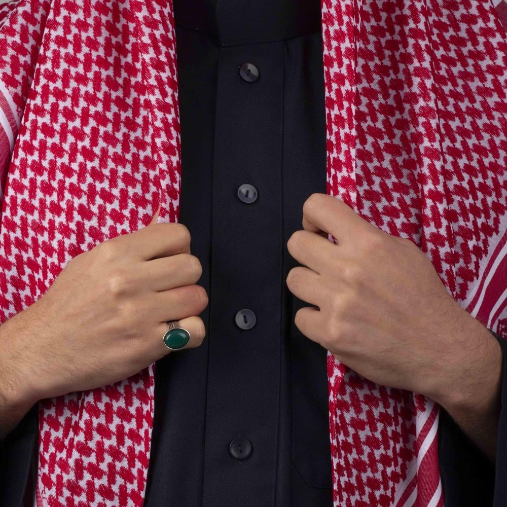 خاتم رجالي فضة مزين بحجر عقيق أخضر