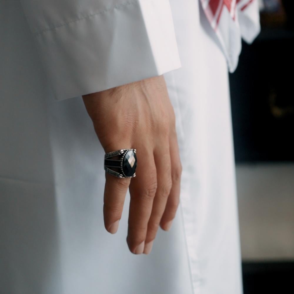 Men's Silver Ring with Black Zircon