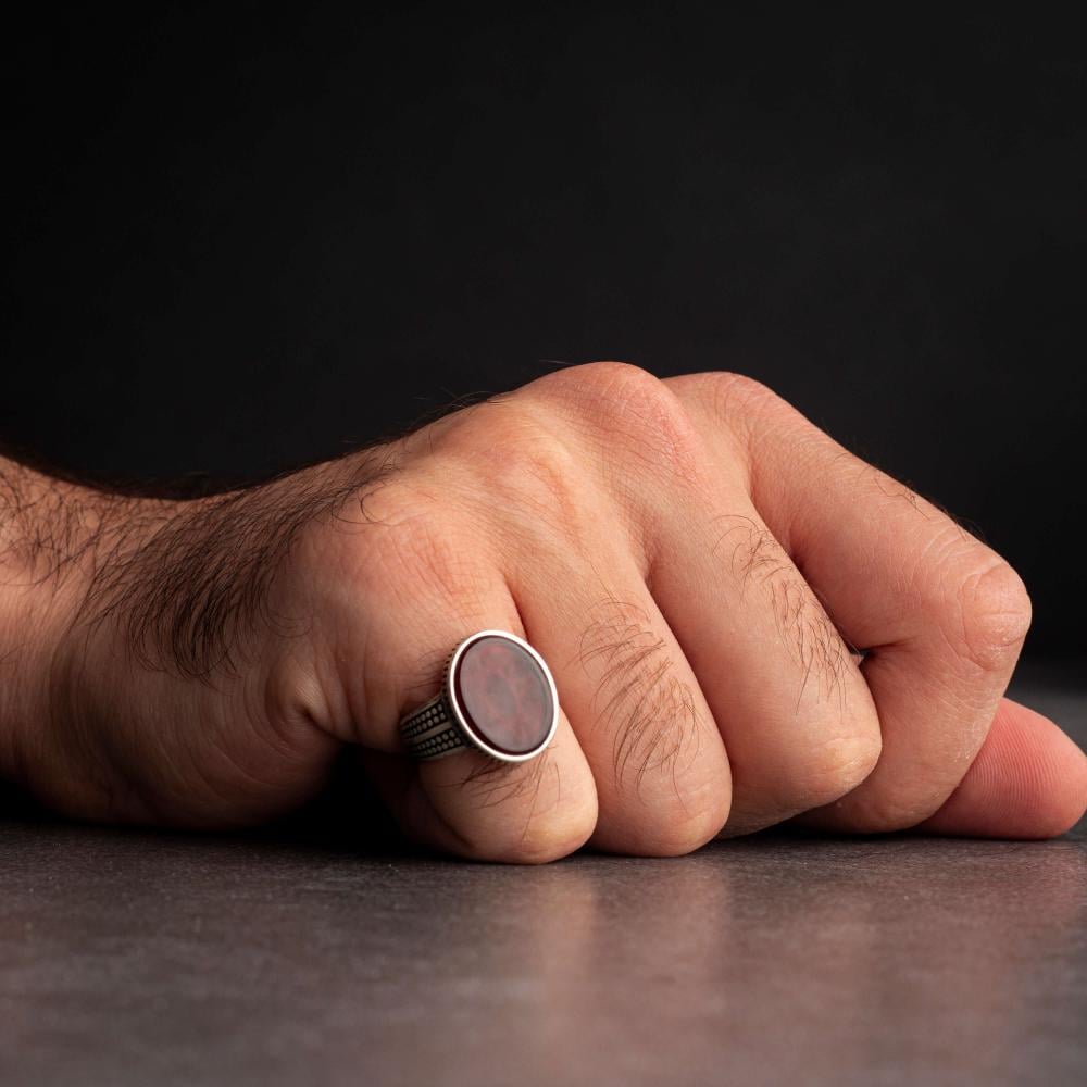 Men's Silver Ring with Red Agate
