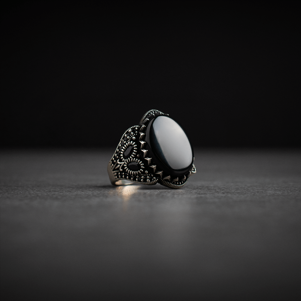 Men's Silver Ring with Black Onyx
