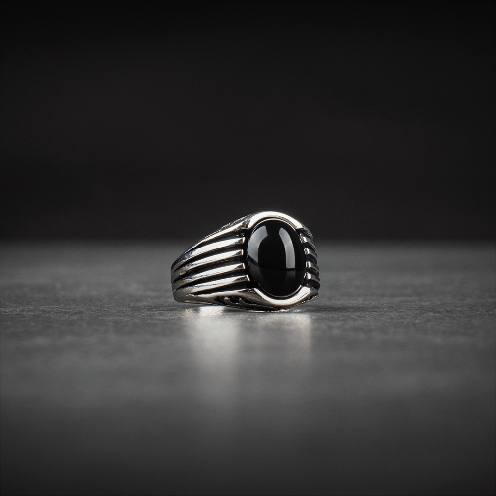 Men's Sterling Silver Ring with Black Onyx - Pinky Ring