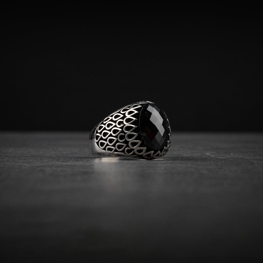 Men's Sterling Silver Ring with Black Zircon Stone