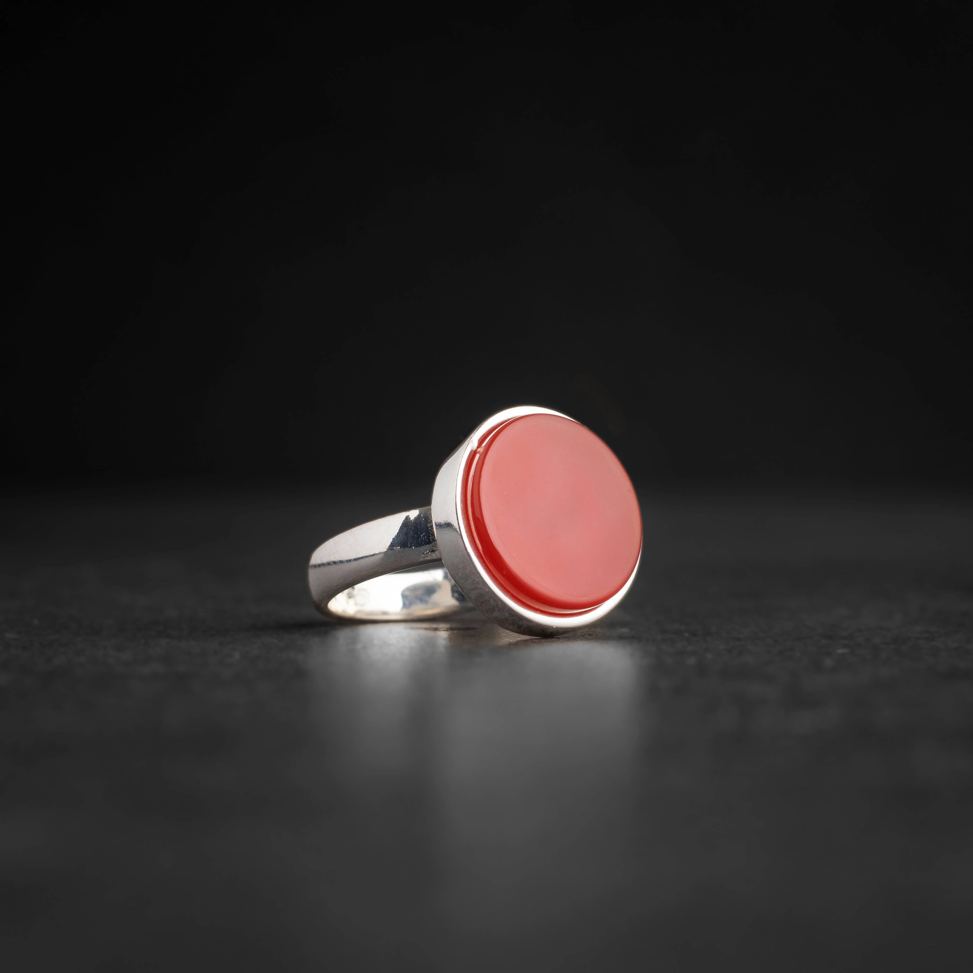 Men's silver ring with red agate stone