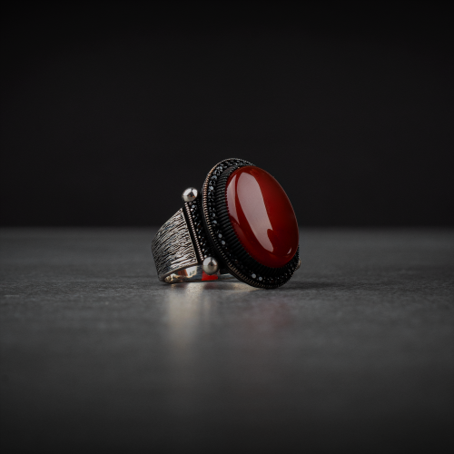 Sterling Silver Men's Ring with Red Agate Stone