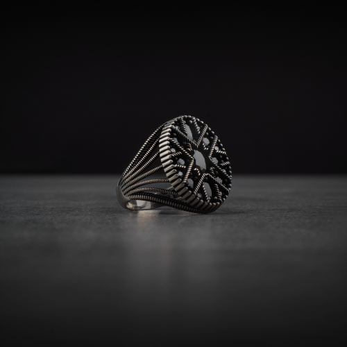 Men's Sterling Silver Ring with Black Zircon Stones