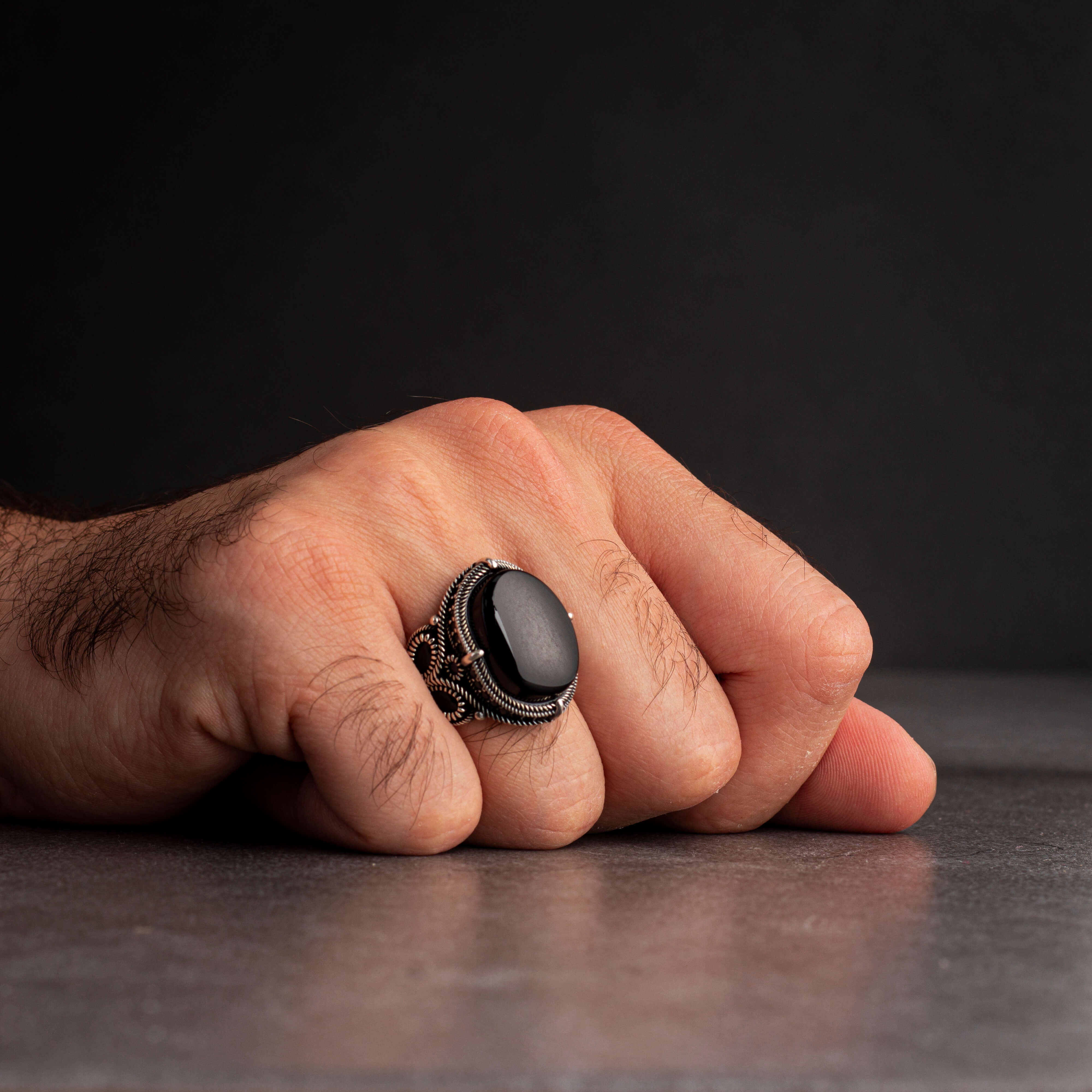 Men's Sterling Silver Ring with Black Onyx Stone