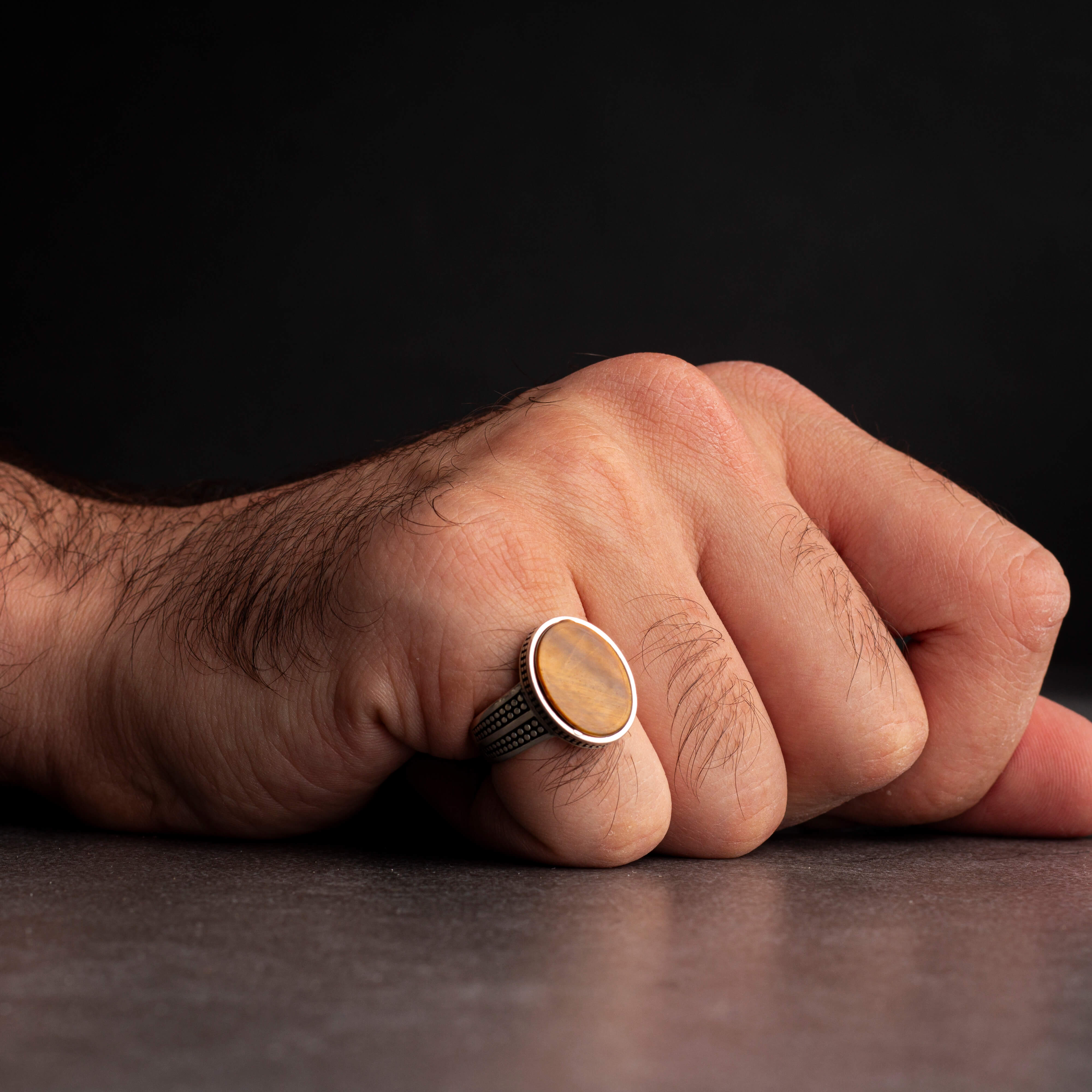 Men's Silver Ring with Tiger Eye Stone in Simple Classic Design