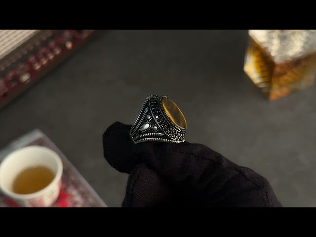 Men's Silver Ring with Tiger's Eye - Elegant Luxury Design