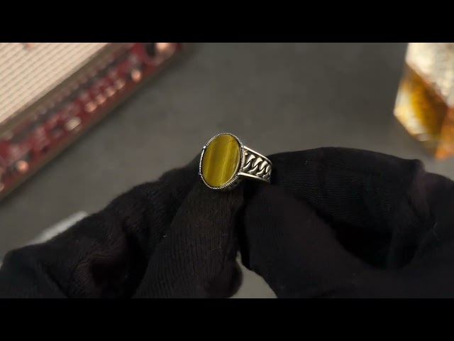 Men's Silver Ring with Tiger's Eye - Chain Link Design