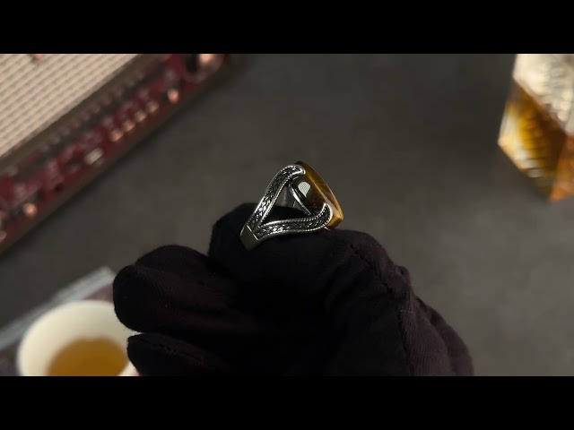 Men's Silver Ring with Tiger's Eye - Elegant Design
