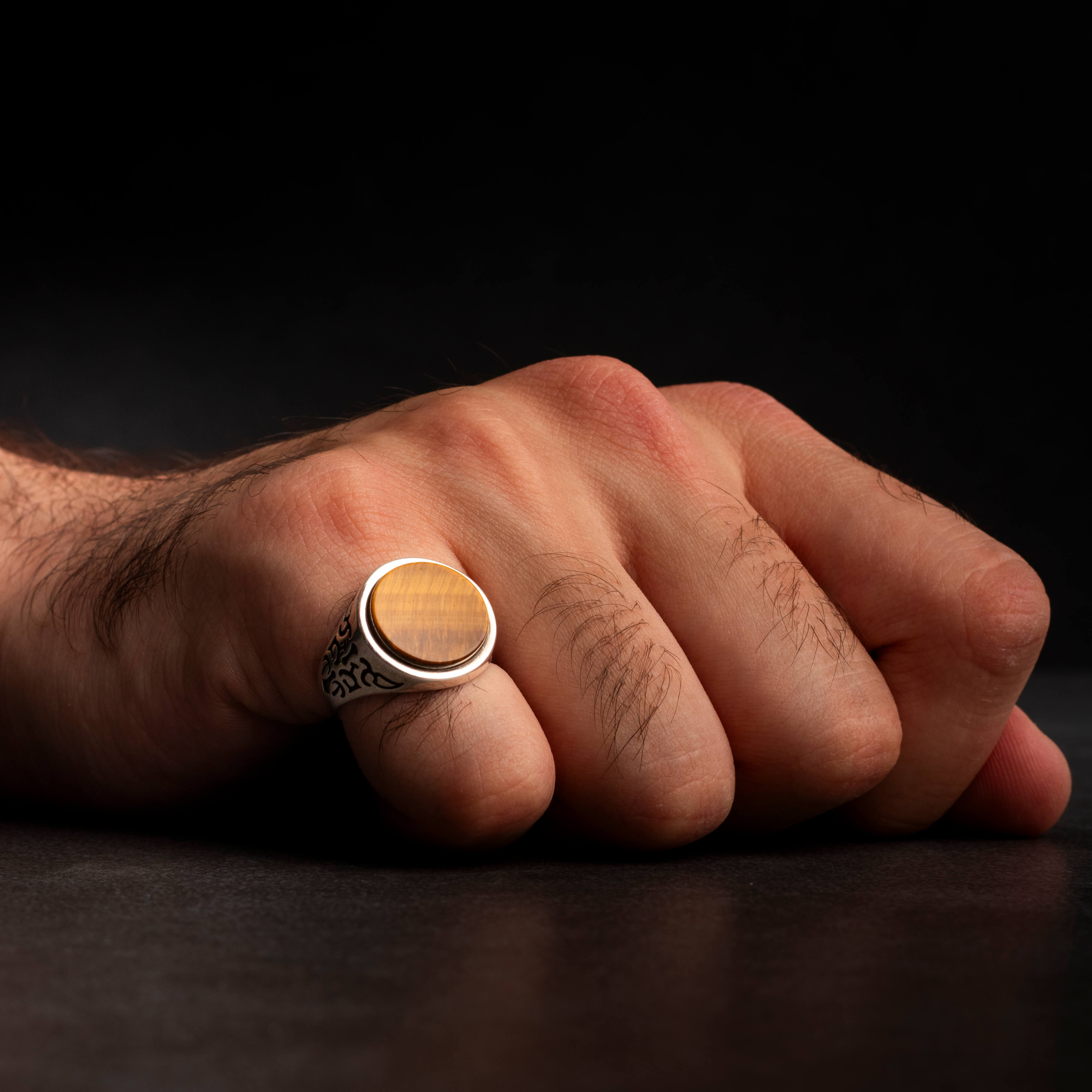 Men’s Sterling Silver Ring with Tiger Eye Stone