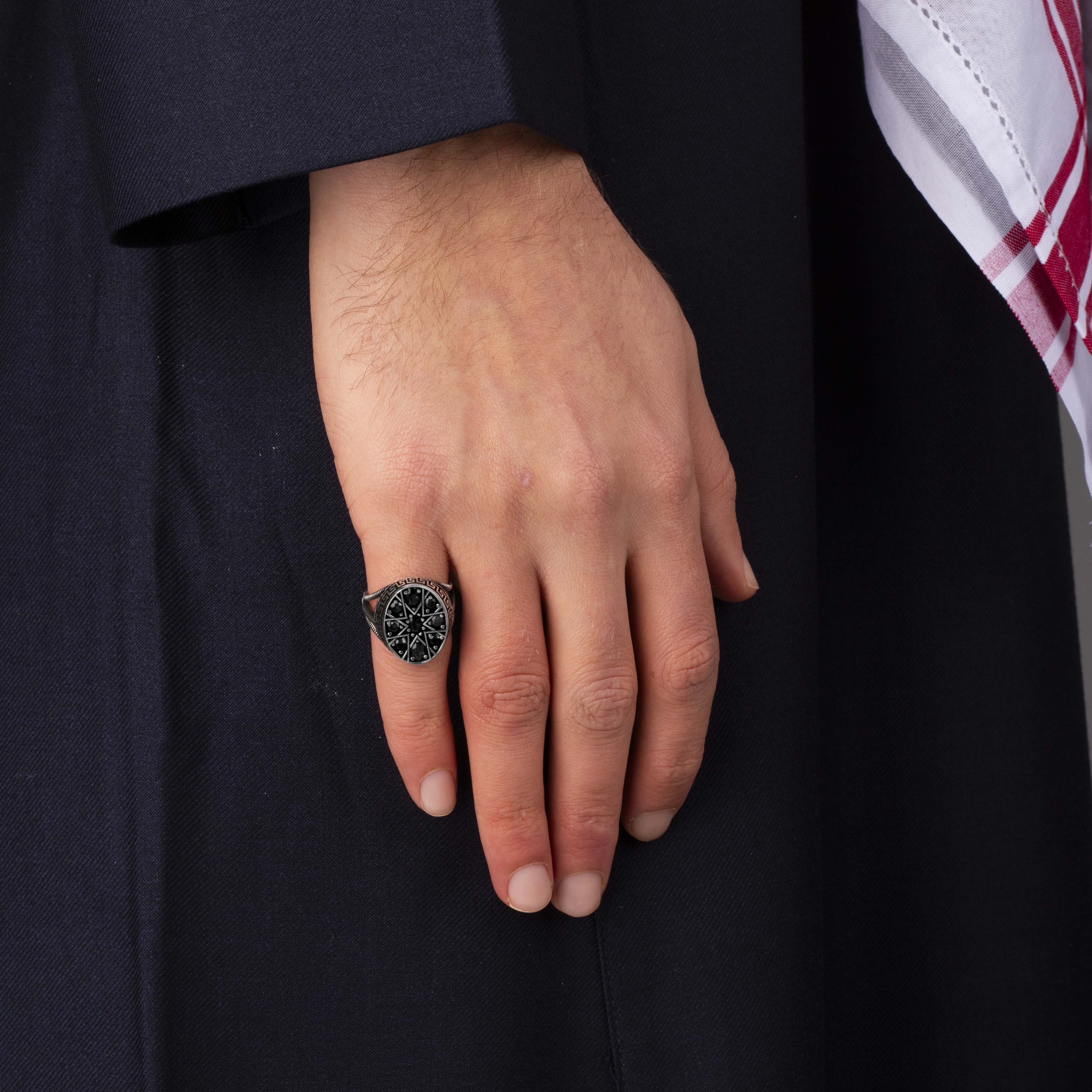 Men's Sterling Silver Ring with Black Zircon Stones