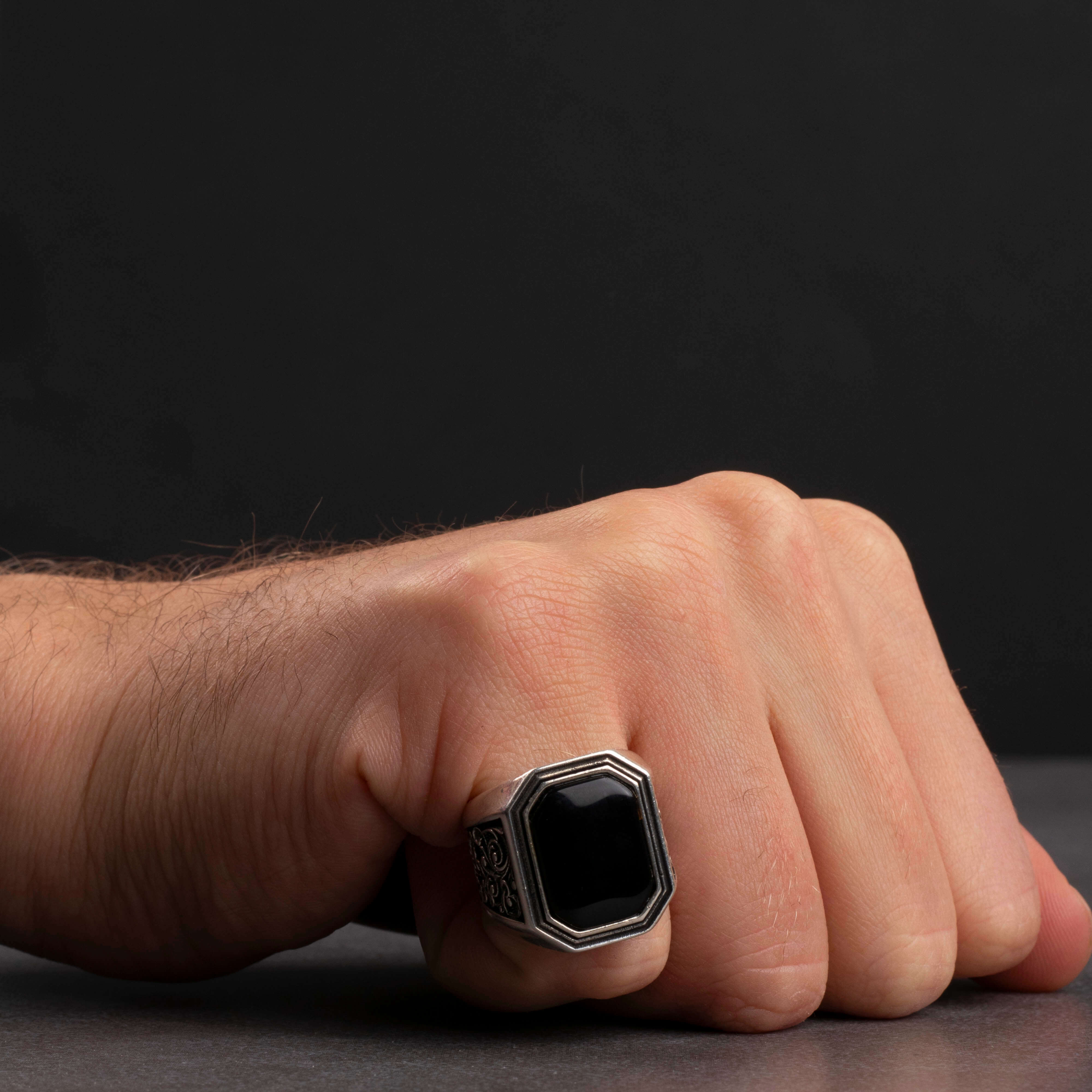 Men's Sterling Silver Ring with Black Onyx Stone